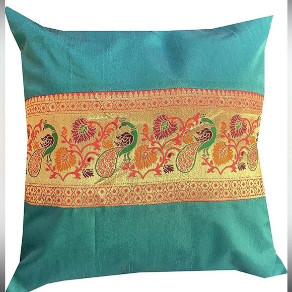 Pink parrot- Jacquard dupian silk multi colour cushion cover 16x16 inch-… - Picture 2 of 4